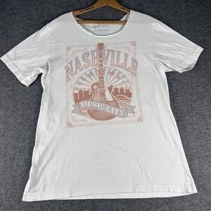 Womens M/L Nashville Music City Crew Neck Tee Distressed Gold Rose Clothing USA